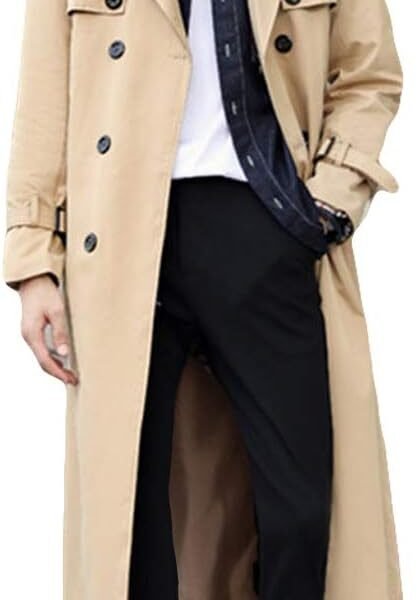 Men's Double Breasted Trench Coat Oversized Casual windbreaker Lapel Long Jacket Overcoat