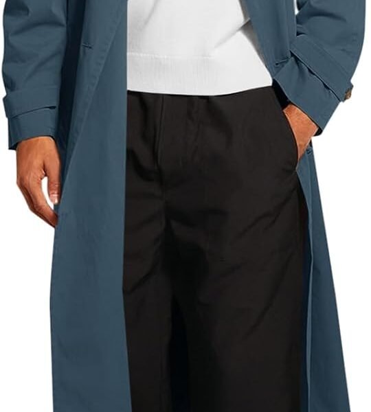 Men's Trench Coat Double Breasted Belted Windbreaker Jackets Lapel Lightweight Long Jacket Casual Overcoat