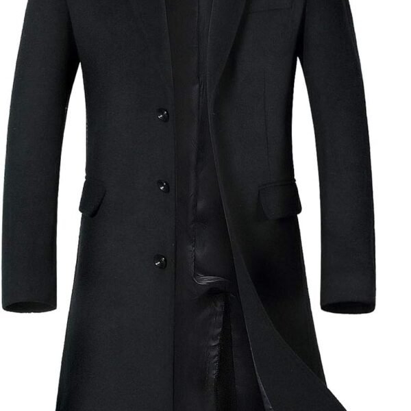Men's Wool Blend Full Length Overcoat Single Breasted Long Coat with Flap Pocket