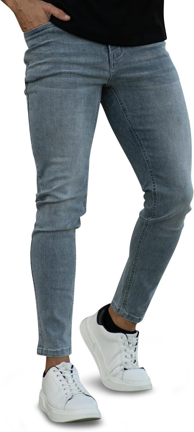 Men's Skinny Jeans Stretch Ripped Tapered Leg - Image 2