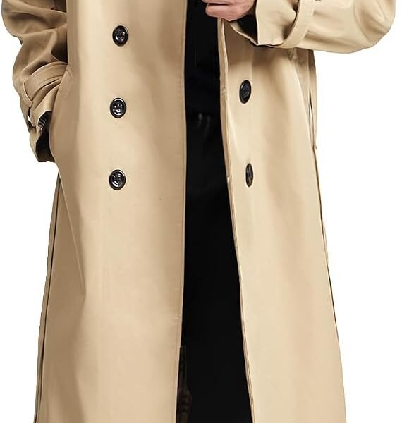 Men's Trench Coat - Long Jacket Overcoat-Oversized Casual Windbreaker