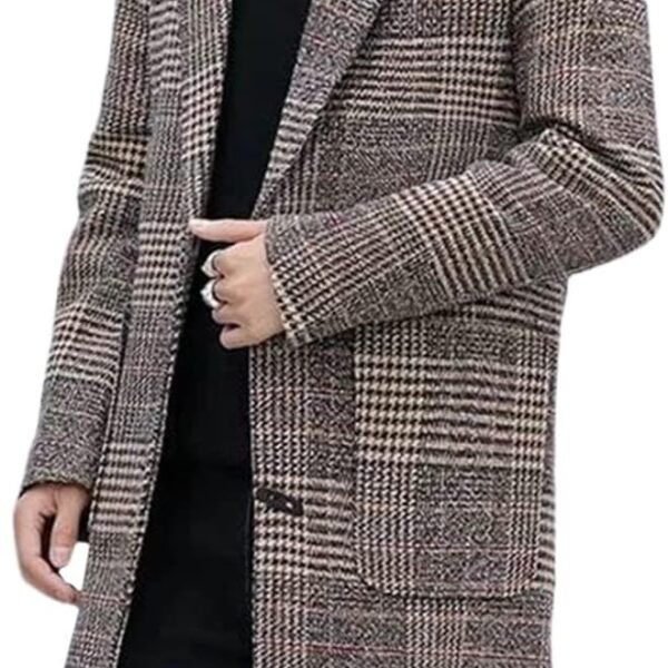 Men's Wool Blend Pea Coat Notched Collar Single Breasted Overcoat Warm Winter Trench Coat