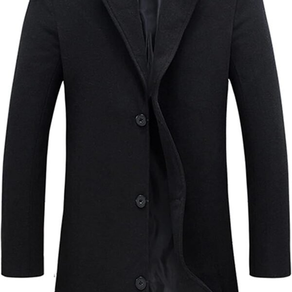 Men's Wool Blend Pea Coat Notched Collar Single Breasted Overcoat Warm Winter Trench Coat