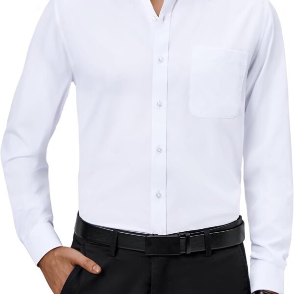 Mens Dress Shirts 4-Way Stretch Long Sleeve Collared Casual Solid Wedding Dating Button Down Shirt
