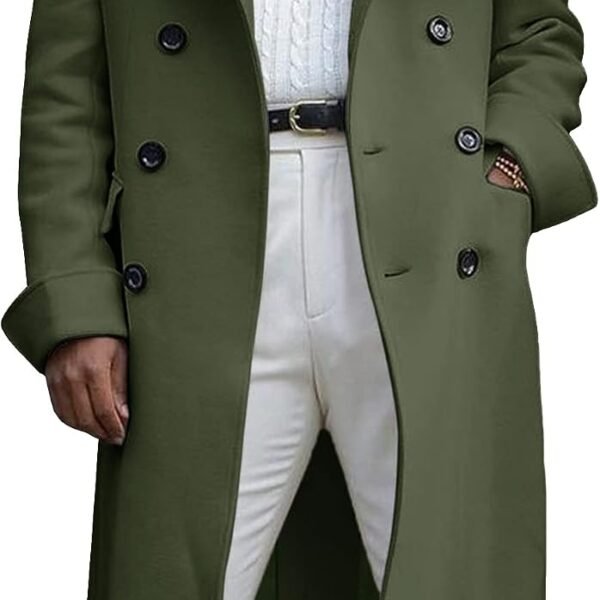 Men's Notch Lapel Double Breasted Long Trench Coat Casual Cotton Blend Peacoat