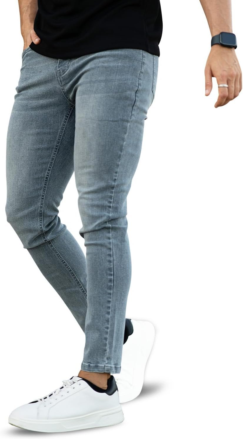 Men's Skinny Jeans Stretch Ripped Tapered Leg