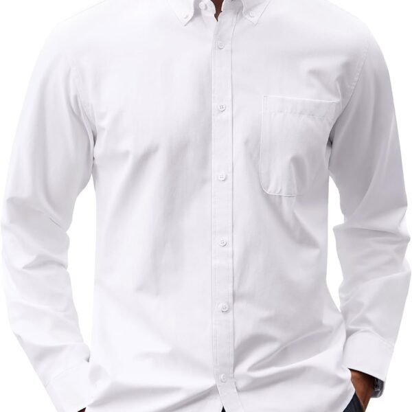 Men's Oxford Shirt Solid Casual Button Down Collar Shirts Long Sleeve Dress Shirts with Pocket
