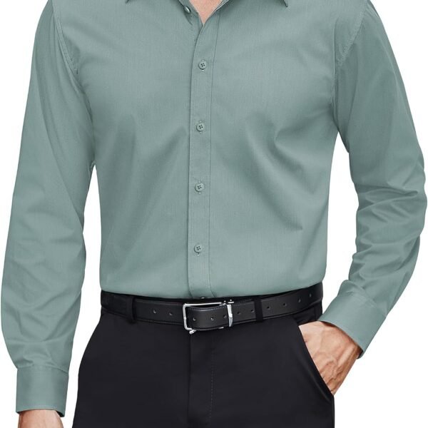Men's Dress Shirts Stretch Stain Shield Long Sleeve Solid Formal Shirt Business Casual Button Down Shirts