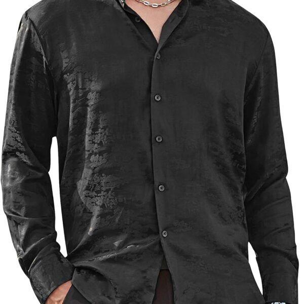 Mens Luxury Satin Dress Shirt Long Sleeve Silk Shiny Sateen Party Shirt