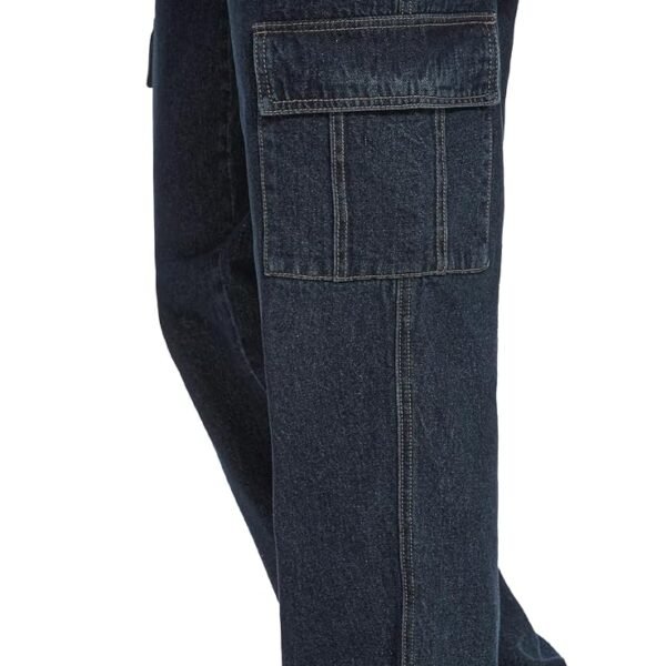 Men's Relaxed Fit Cargo Jeans Elastic Waist 6 Pockets Straight Leg Work Utility Pants