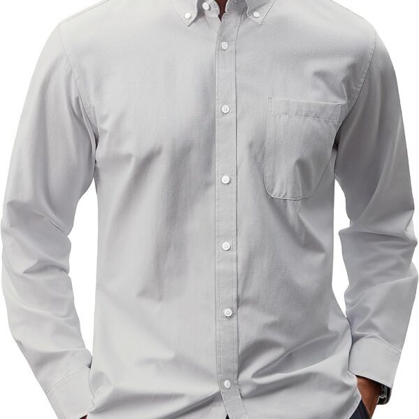 Men's Oxford Shirt Solid Casual Button Down Collar Shirts Long Sleeve Dress Shirts with Pocket
