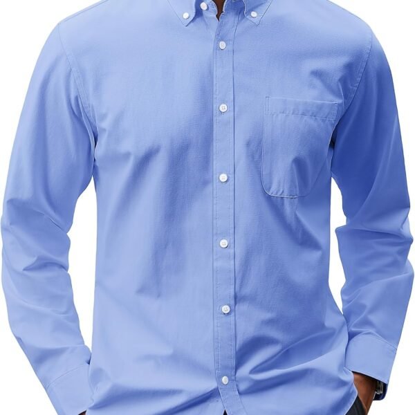 Men's Oxford Shirt Solid Casual Button Down Collar Shirts Long Sleeve Dress Shirts with Pocket