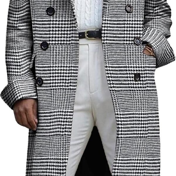 Men's Notch Lapel Double Breasted Long Trench Coat Casual Cotton Blend Peacoat