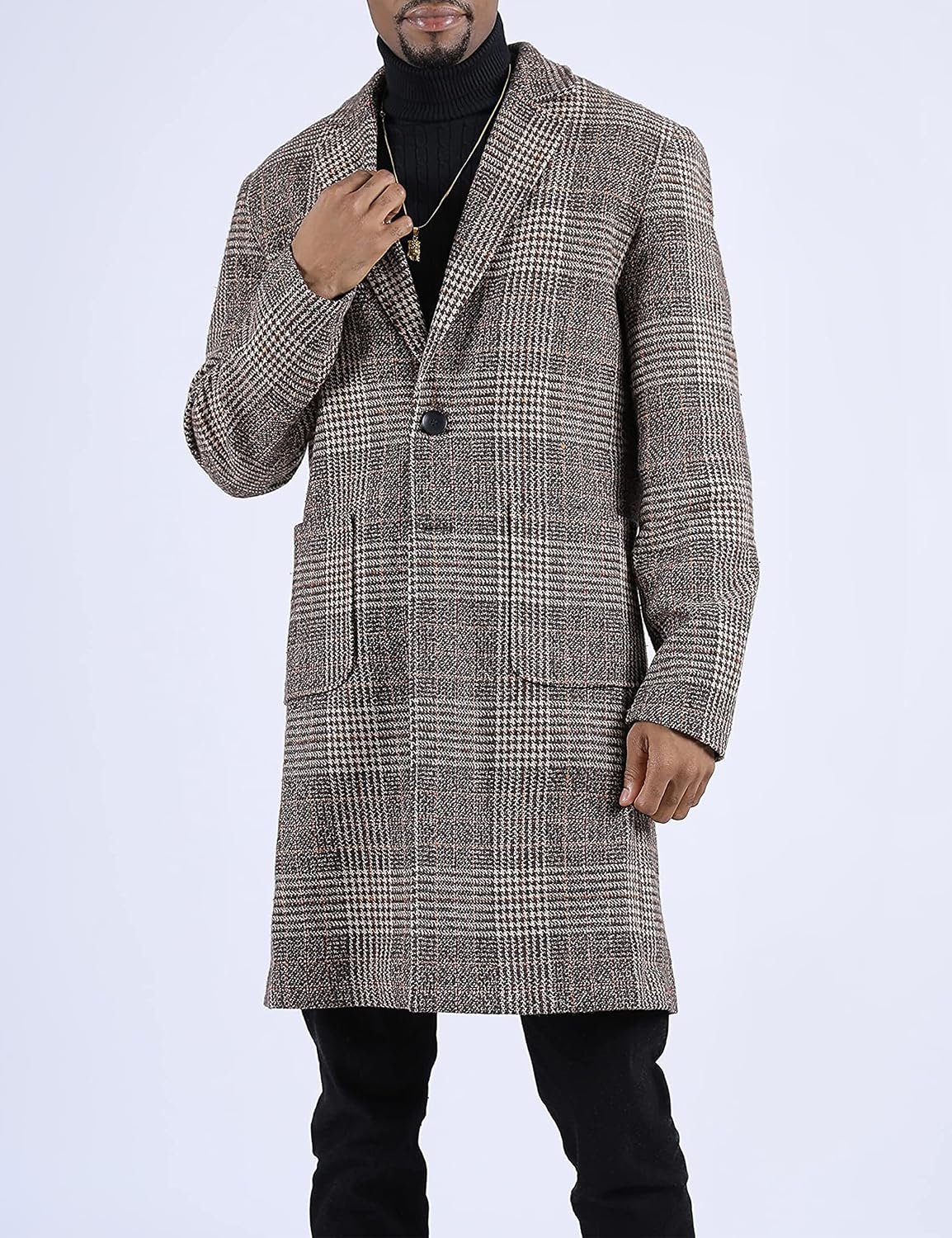 Men's Wool Blend Pea Coat Notched Collar Single Breasted Overcoat Warm Winter Trench Coat - Image 2